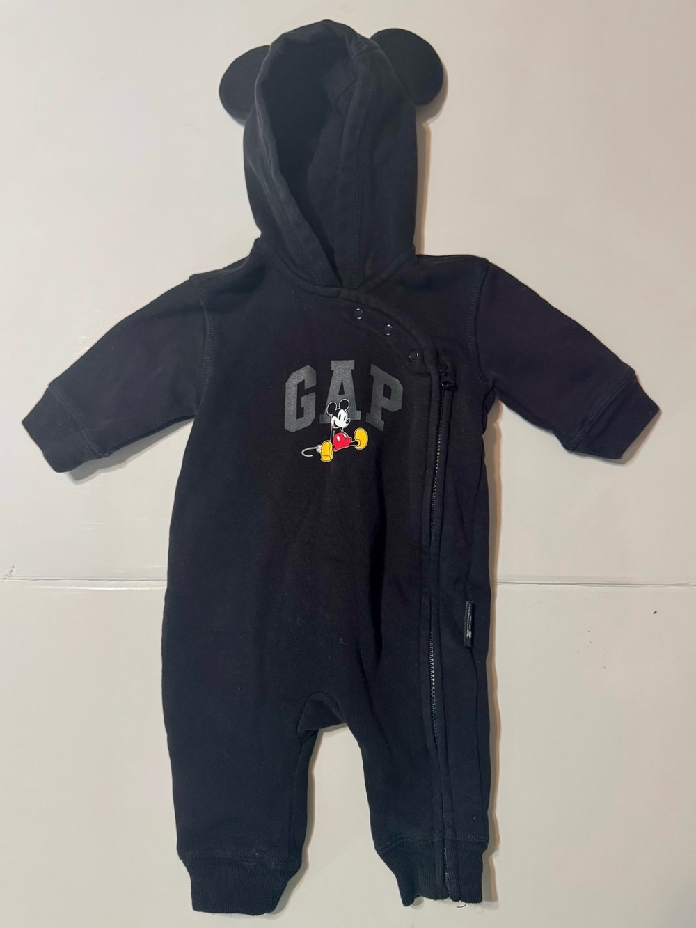 GAP Black Mickey Mouse Hooded Baby One-Piece with Ear Hood